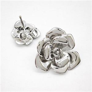 Copper Flower Stud Earrings Platinum Plated, approx 24mm
