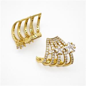 Copper Stud Earrings Pave Zirconia Gold Plated, approx 18-20mm
