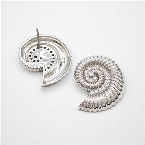 Copper Spiral Shell Stud Earrings Platinum Plated, approx 20-23mm