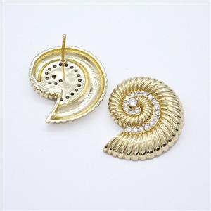 Copper Spiral Shell Stud Earrings Gold Plated, approx 20-23mm