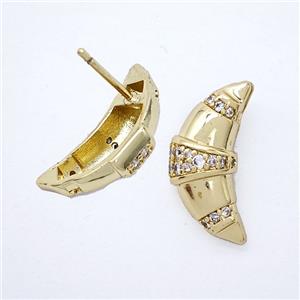 Copper Moon Stud Earrings Pave Zirconia Gold Plated, approx 7-18mm