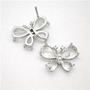 Copper Butterfly Stud Earrings Pave Crystal Glass Platinum Plated, approx 15-20mm