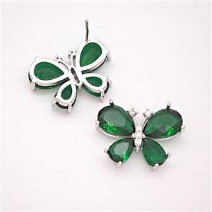 Copper Butterfly Stud Earrings Pave Green Crystal Glass Platinum Plated, approx 15-20mm
