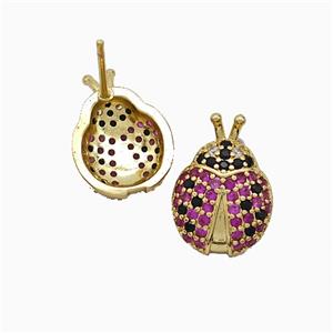 Copper Ladybug Stud Earrings Pave Zirconia Gold Plated, approx 11-16mm