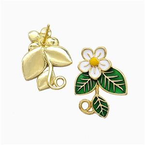 Copper Flower Stud Earrings Enamel Gold Plated, approx 16-22mm