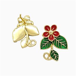 Copper Flower Stud Earrings Enamel Gold Plated, approx 16-22mm