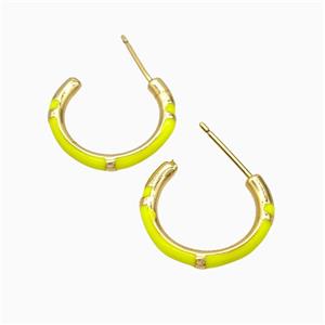 Copper Stud Earrings Yellow Enamel Gold Plated, approx 18mm dia