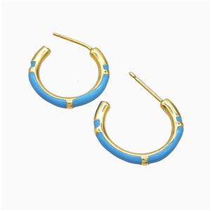 Copper Stud Earrings Blue Enamel Gold Plated, approx 18mm dia