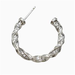 Copper Stud Earrings Pave Zirconia Platinum Plated, approx 27mm dia