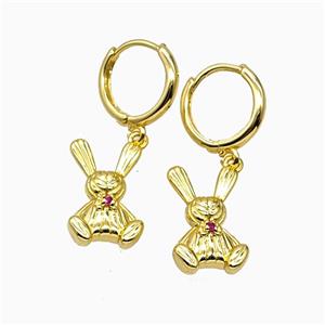 Copper Rabbit Hoop Earrings Pave Zirconia Gold Plated, approx 11-17mm, 14mm dia