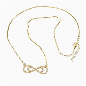 Copper Infinity Necklace Pave Zirconia Gold Plated, approx 11-31mm, 1.2mm, 46cm length
