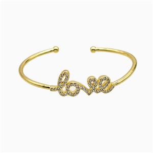 Copper Love Bangle Micropave Zirconia Gold Plated, approx 9-30mm, 40-55mm dia