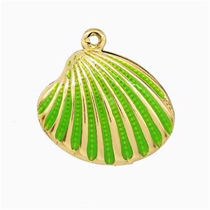 Copper Scallop Shell Pendant Green Enamel Gold Plated, approx 15-19mm