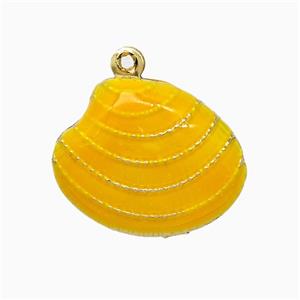 Copper Scallop Shell Pendant Yellow Enamel Gold Plated, approx 15-19mm