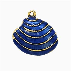 Copper Scallop Shell Pendant Blue Enamel Gold Plated, approx 15-19mm