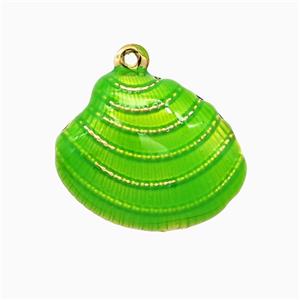 Copper Scallop Shell Pendant Green Enamel Gold Plated, approx 15-19mm