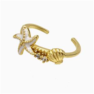Copper Starfish Rings White Enamel Scallop Shell Gold Plated, approx 8mm, 11mm, 18mm dia