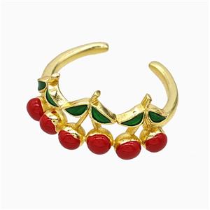 Copper Cherry Rings Red Enamel Gold Plated, approx 10mm, 18mm dia