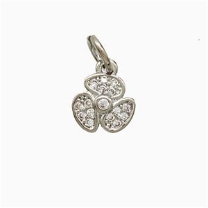 Copper Clover Pendant Pave Zirconia Platinum Plated, approx 8mm