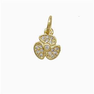 Copper Clover Pendant Pave Zirconia Gold Plated, approx 8mm