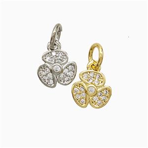 Copper Clover Pendant Pave Zirconia Mixed, approx 8mm