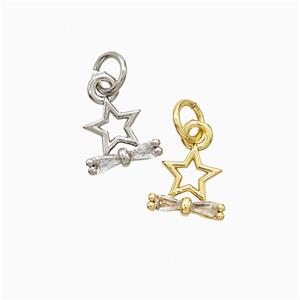 Copper Star Pendant Pave Zirconia Mixed, approx 9mm
