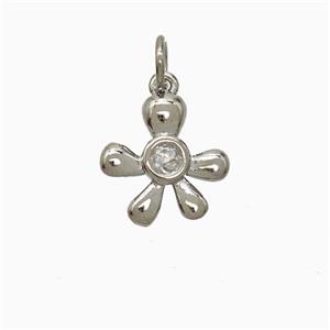 Copper Flower Pendant Pave Zirconia Platinum Plated, approx 12mm