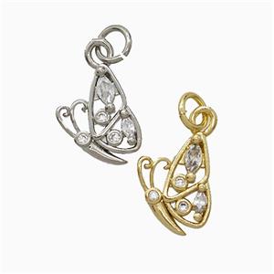 Copper Butterfly Pendant Pave Zirconia Mixed, approx 10-13mm