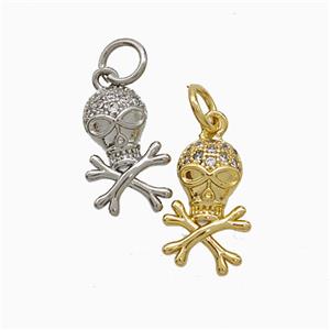 Copper Skull Pendant Pave Zirconia Mixed, approx 8-14mm