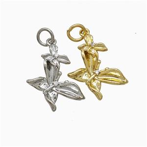 Copper Butterfly Pendant Pave Zirconia Mixed, approx 12-17mm