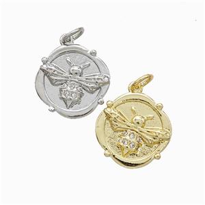 Copper Honeybee Pendant Pave Zirconia Mixed, approx 15mm