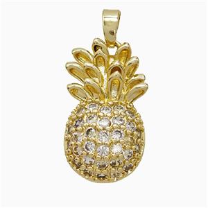 Copper Pineapple Pendant Pave Zirconia Gold Plated, approx 13-21mm