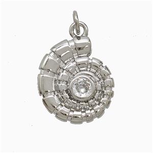 Copper Spiral Shell Pendant Pave Zirconia Platinum Plated, approx 15-18mm