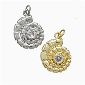 Copper Spiral Shell Pendant Pave Zirconia Mixed, approx 15-18mm