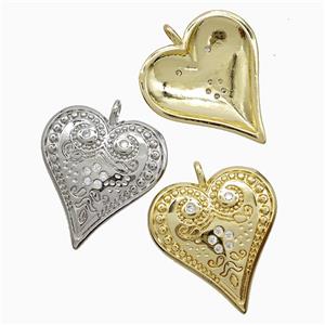 Copper Heart Pendant Pave Zirconia Mixed, approx 20mm