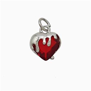 Copper Heart Pendant Pave Red Crystal Glass Platinum Plated, approx 10mm