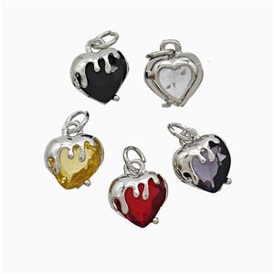 Copper Heart Pendant Pave Crystal Glass Platinum Plated Mixed, approx 10mm