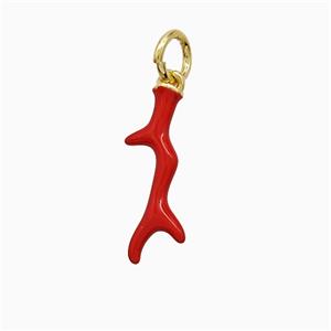 Enamel Antler Pendant Red Enamel Gold Plated, approx 6-16mm