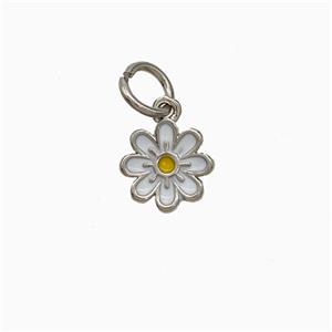 Enamel Daisy Flower Pendant White Enamel Platinum Plated, approx 8mm