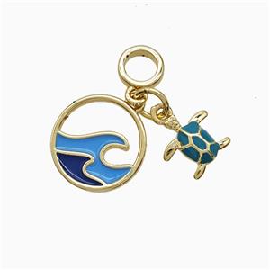 Seawave And Tortoise Charms Copper Pendant Enamel Gold Plated, approx 6-12mm, 6mm dia