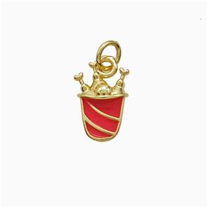 Fried Chicken Bucket Charms Copper Pendant Red Enamel Gold Plated, approx 9-11mm