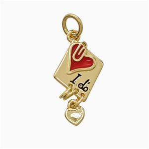 Love Heart Charms Copper Pendant Ido Red Enamel Gold Plated, approx 10-18mm