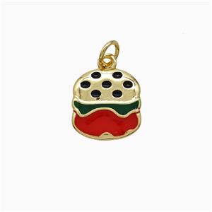 Hamburger Charms Copper Pendant Red Enamel Gold Plated, approx 12mm