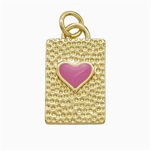 Copper Heart Pendant Pink Enamel Rectangle Gold Plated, approx 11-16mm