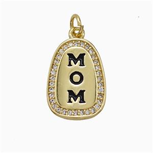 Copper MOM Pendant Pave Zirconia Black Enamel Gold Plated, approx 12-18mm