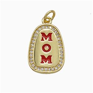 Copper MOM Pendant Pave Zirconia Red Enamel Gold Plated, approx 12-18mm
