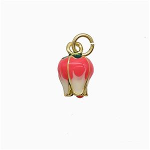 Copper Lotus Pendant Pink Enamel Gold Plated, approx 7-8mm