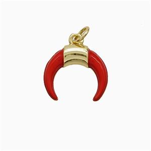 Copper Horn Pendant Red Enamel Gold Plated, approx 14.5mm