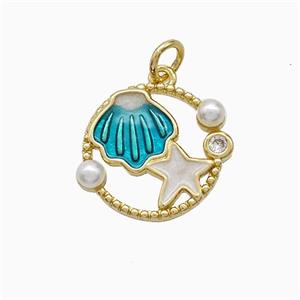 Copper Scallop Starfish Pendant Pave Resin Enamel Gold Plated, approx 15mm