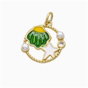 Copper Scallop Starfish Pendant Pave Resin Enamel Gold Plated, approx 15mm